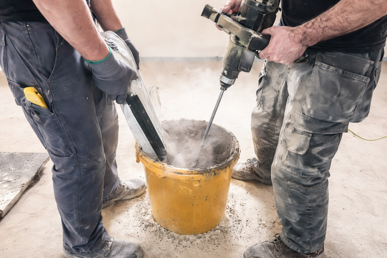 Mixing mortar in progress